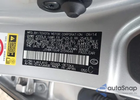 2015 Lexus Es 350 z USA, uszkodzony, nr VIN JTHBK1GG4F2159644